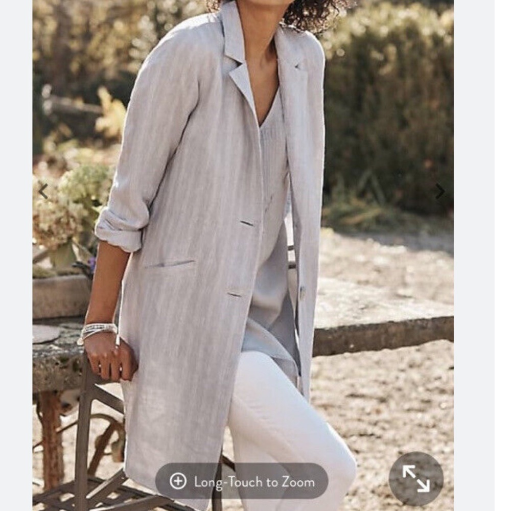 J. Jill Relaxed Striped Linen Blazer Long Blazer Size Medium